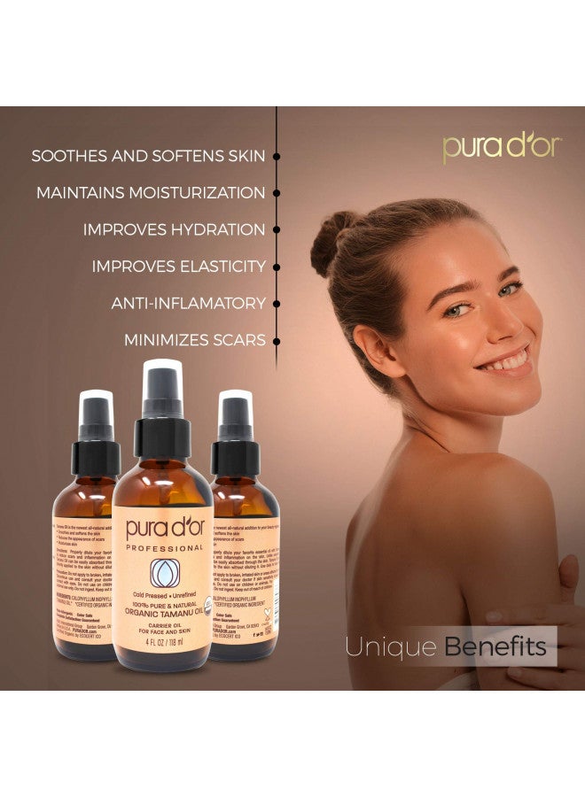 Pura d'or PURA D'OR Organic Tamanu Oil, USDA Certified 100% Pure & Natural Carrier Oil, Hexane Free Premium Grade Moisturizer Helps Reduce Appearance of Scars from Psoriasis, Eczema & Acne For Men & Women, 4oz - Image 4