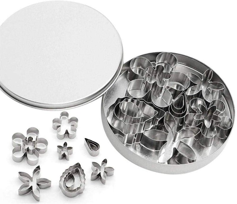 UNIQUE CART - 12 Pcs Small Stainless Steel Flower & Leaf Cookie Cutter Set Fondant Biscuit Cutter Cake Molds DIY Tools - Image 1