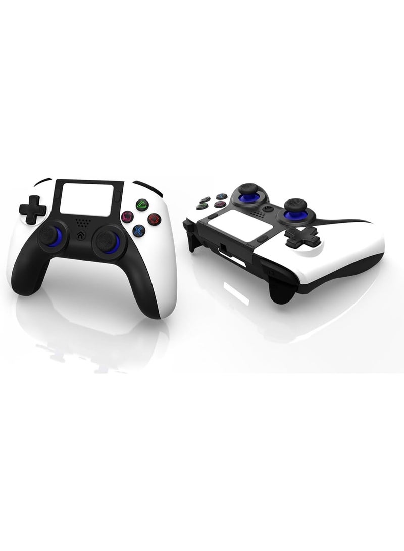 megacom يد تحكم لاسلكية بلوتوث متوافقة مع PS4 والكمبيوتر مع اهتزاز مزدوج ولوحة لمس وأزرار قابلة للبرمجة ومنفذ سماعة 3.5 مم - Image 1