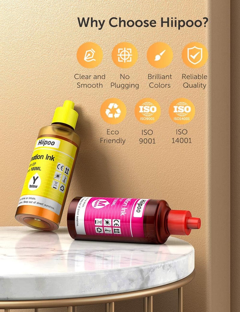 Hiipoo - زجاجات مملوءة بحبر التسامي تعمل مع طابعات WF7710 ET2760 ET2720 ET2803 ET2800 ET15000 C88 C88+ النافثة للحبر مع نقل الحرارة في الأكواب والأطباق، - Image 3