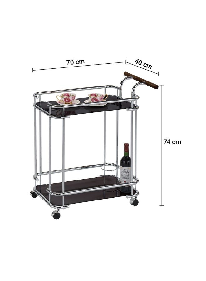 DANUBE HOME عربة تقديم زجاجية مقسّاة هوسكار مع حوامل زجاجات - عربة طعام معدنية أنيقة بالكروم/الأسود للترفيه - الحجم: L70xW40xH74cm - Image 3