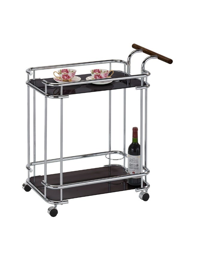 DANUBE HOME عربة تقديم زجاجية مقسّاة هوسكار مع حوامل زجاجات - عربة طعام معدنية أنيقة بالكروم/الأسود للترفيه - الحجم: L70xW40xH74cm - Image 2