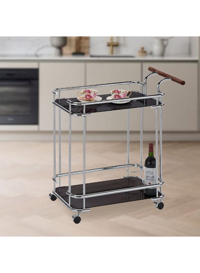 DANUBE HOME عربة تقديم زجاجية مقسّاة هوسكار مع حوامل زجاجات - عربة طعام معدنية أنيقة بالكروم/الأسود للترفيه - الحجم: L70xW40xH74cm - Image 1