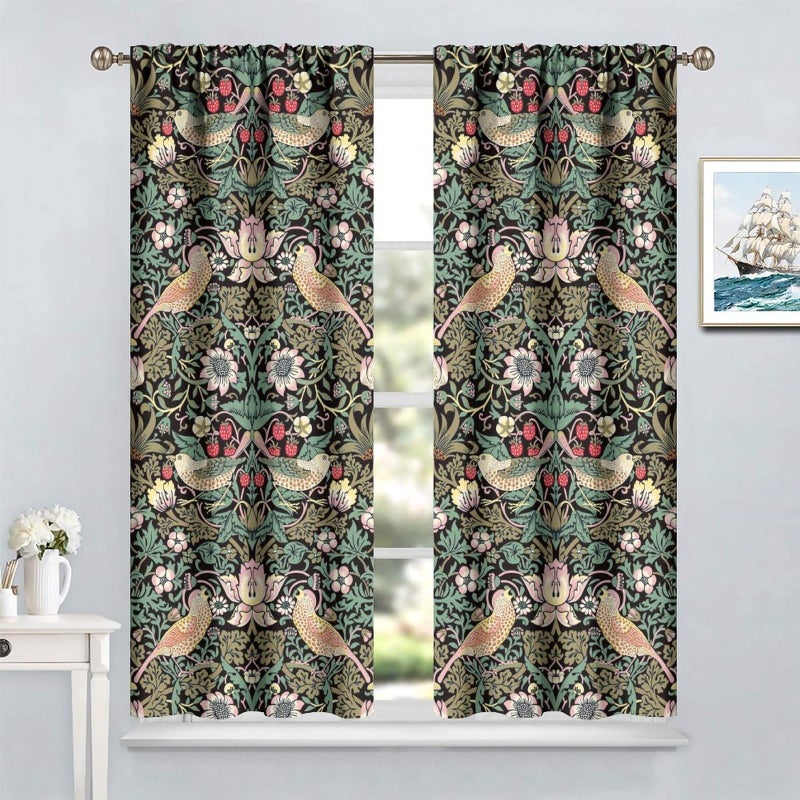 YCness Vintage William Morris Curtains Botanical Art Windows Curtains Floral Patterns Vintage Floral Patterns Window Treatments for Living Room Bedroom,42x45 Inch - Image 4