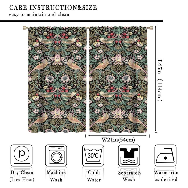 YCness Vintage William Morris Curtains Botanical Art Windows Curtains Floral Patterns Vintage Floral Patterns Window Treatments for Living Room Bedroom,42x45 Inch - Image 2