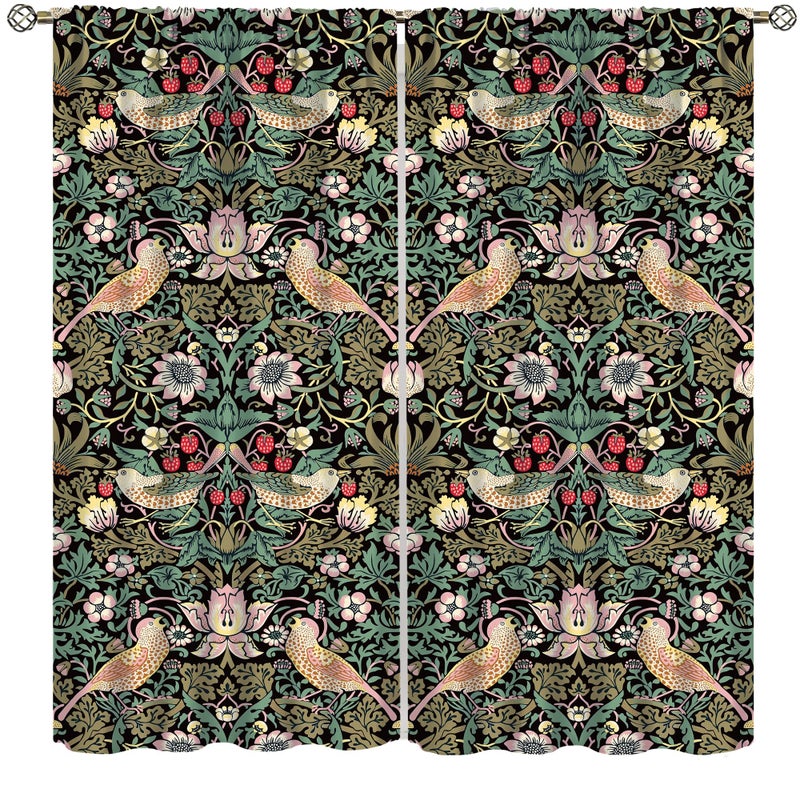 YCness Vintage William Morris Curtains Botanical Art Windows Curtains Floral Patterns Vintage Floral Patterns Window Treatments for Living Room Bedroom,42x45 Inch - Image 1