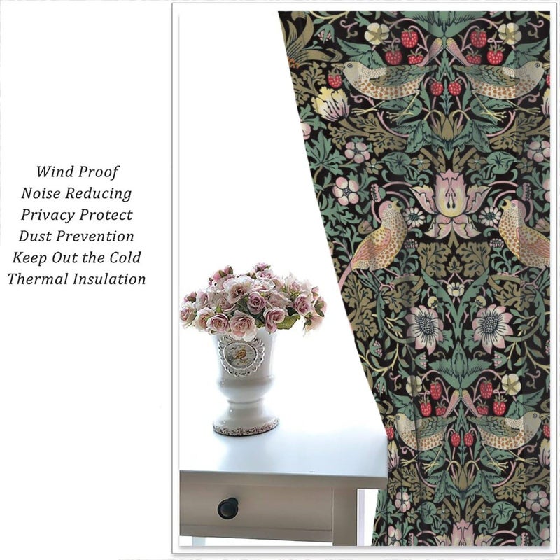 YCness Vintage William Morris Curtains Botanical Art Windows Curtains Floral Patterns Vintage Floral Patterns Window Treatments for Living Room Bedroom,42x45 Inch - Image 5