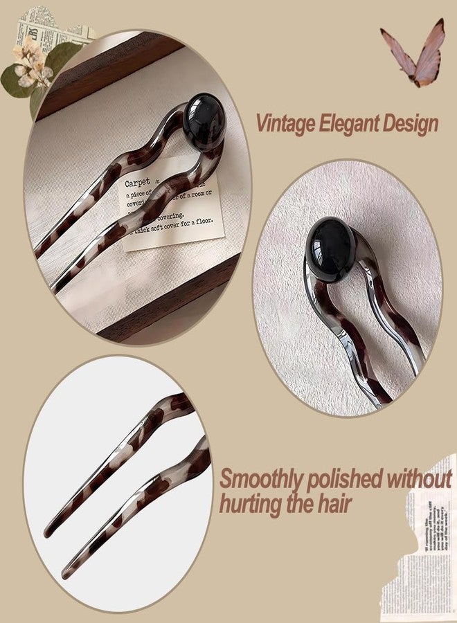 IPEWOEF 4Pcs French Hair Forks Hair Fork Plastic U Shaped Acetate Hair Pins for Buns French Hairpin U Shaped Hair Pin Hairpins Tortoise Shell French Hair Pin Large Wavy French Hair Pins Tortoise Shell 2 Prong - Image 4