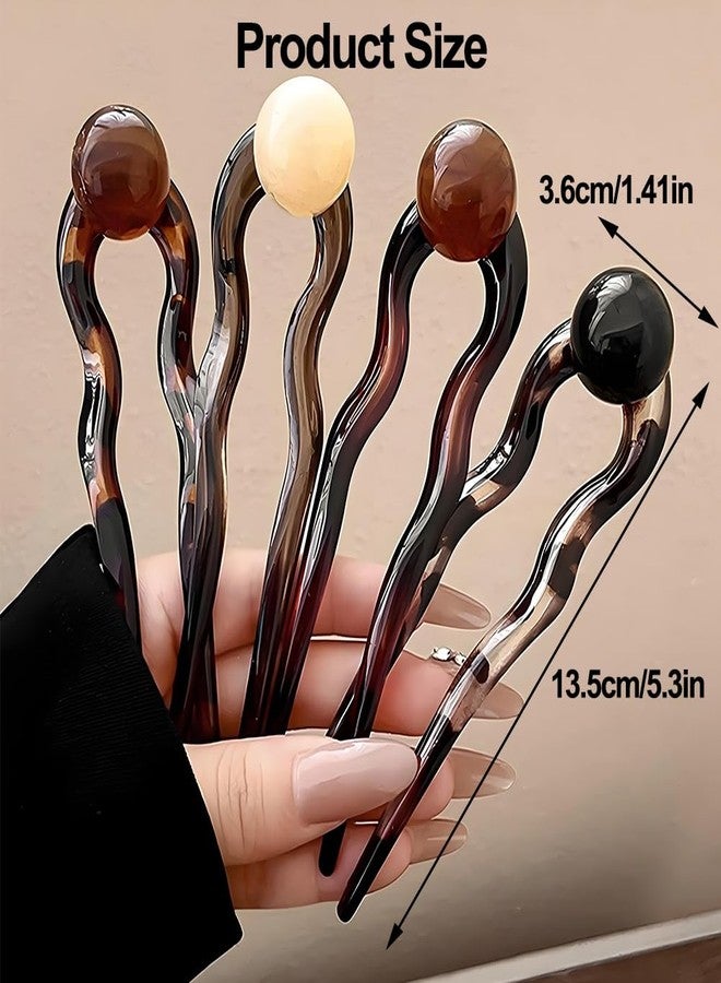IPEWOEF 4Pcs French Hair Forks Hair Fork Plastic U Shaped Acetate Hair Pins for Buns French Hairpin U Shaped Hair Pin Hairpins Tortoise Shell French Hair Pin Large Wavy French Hair Pins Tortoise Shell 2 Prong - Image 2