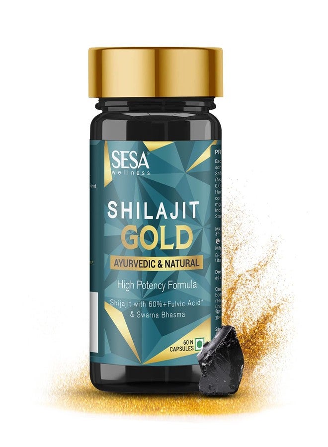 SESA Shilajit Gold 60 Capsules with 60%+ Fulvic Acid 100% Natural Ayurvedic Shilajit Extract Helps Boost Stamina & Strength, 60 Capsules - Image 1