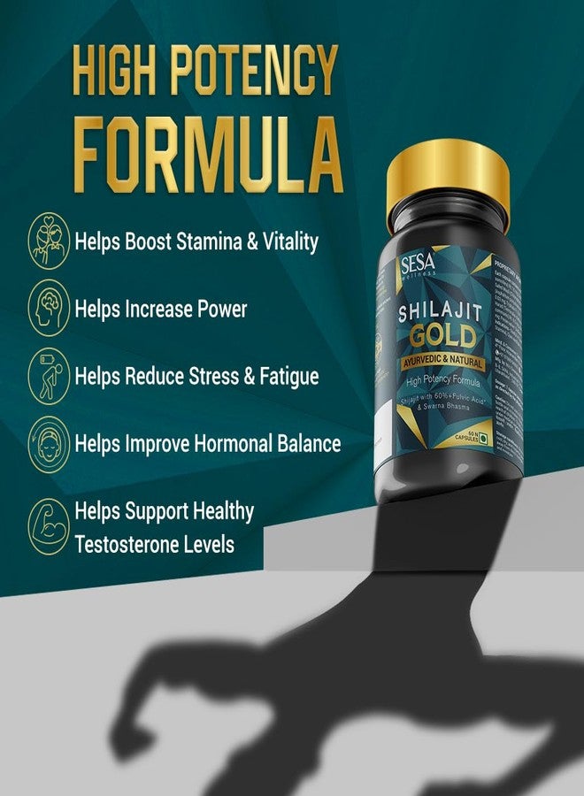 SESA Shilajit Gold 60 Capsules with 60%+ Fulvic Acid 100% Natural Ayurvedic Shilajit Extract Helps Boost Stamina & Strength, 60 Capsules - Image 4