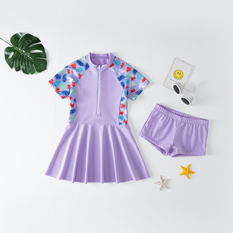 Generic Kids Swimwear Cute Princess Two-Piece Suit Purple