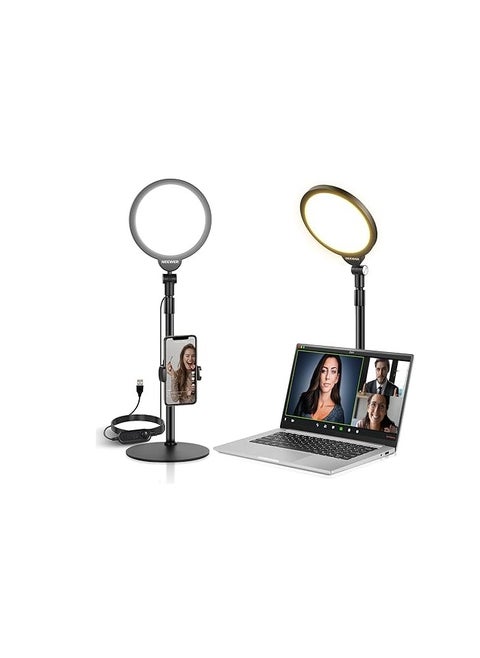 NEEWER Basic 7" Desktop Phone Selfie Light Kit for Video Conference Lighting, 10W Dimmable Full Screen Ring Light with Stand&Phone Holder for Phone Computer Laptop Vlog Live Streaming Recording, R06