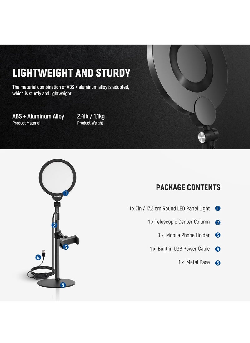Neewer - NEEWER Basic 7" Desktop Phone Selfie Light Kit for Video Conference Lighting, 10W Dimmable Full Screen Ring Light with Stand&Phone Holder for Phone Computer Laptop Vlog Live Streaming Recording, R06 - Image 1