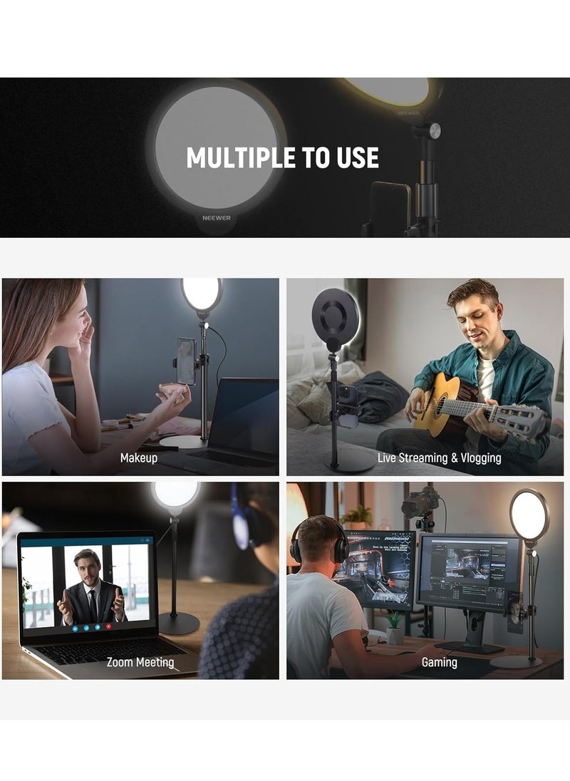 Neewer - NEEWER Basic 7" Desktop Phone Selfie Light Kit for Video Conference Lighting, 10W Dimmable Full Screen Ring Light with Stand&Phone Holder for Phone Computer Laptop Vlog Live Streaming Recording, R06 - Image 1