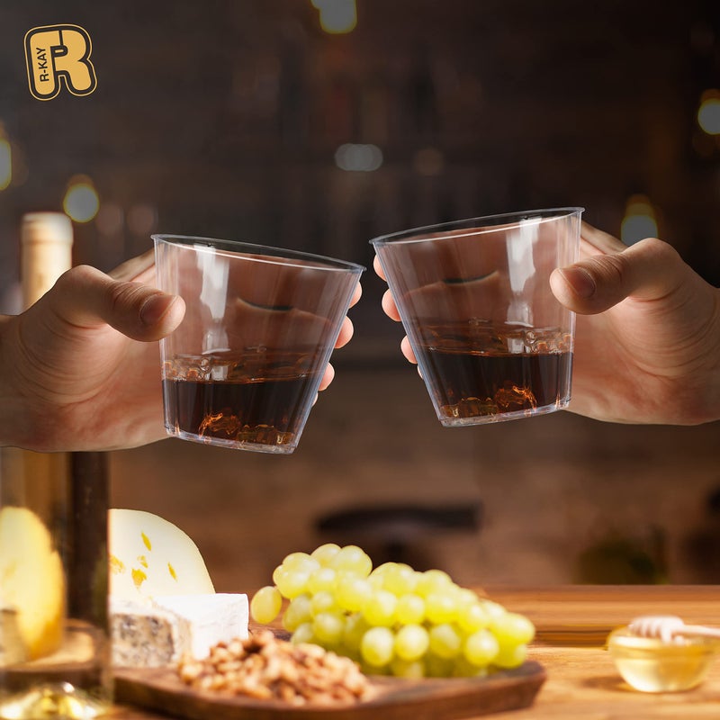R-kay Silver Plastic Cups - 100 Pack - 9 Oz Clear Cups - Hard  Disposable  Heavy Duty Party Cups - Plastic Wine & Cocktail Glasses - Image 3