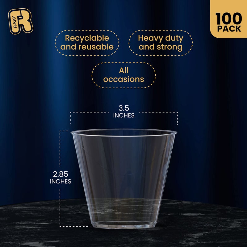 R-kay Silver Plastic Cups - 100 Pack - 9 Oz Clear Cups - Hard  Disposable  Heavy Duty Party Cups - Plastic Wine & Cocktail Glasses - Image 4