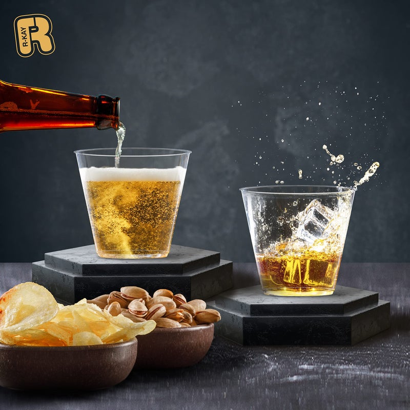 R-kay Silver Plastic Cups - 100 Pack - 9 Oz Clear Cups - Hard  Disposable  Heavy Duty Party Cups - Plastic Wine & Cocktail Glasses - Image 1