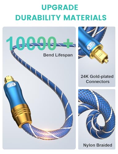 EMK Audio Cable Digital Toslink Cable - [Nylon Braided Jacket,Durable and Flexible] Fiber Optic Cord for Home Theater, Sound bar, TV, PS4, Xbox & More (1 Meter) (LSYJ-A) - Image 3