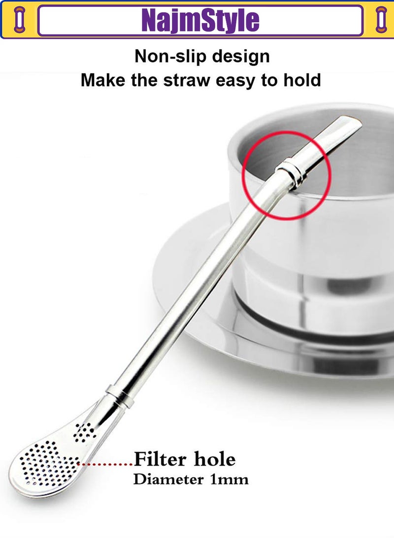 نجم ستايل ماصات مشروبات بفلتر من نبات يربا ماتي، مصنوعة من الفولاذ المقاوم للصدأ 18/8، آمنة غذائيًا - مجموعة من قطعتين مع فرشاتين للتنظيف - Image 2