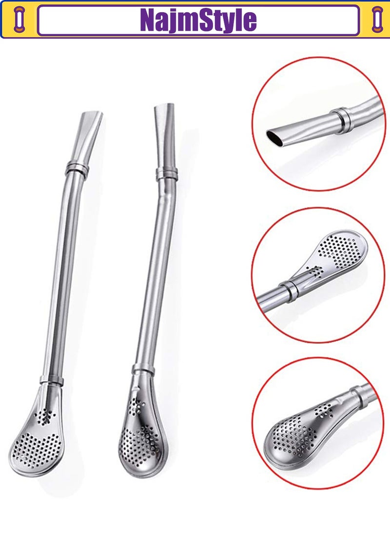 نجم ستايل ماصات مشروبات بفلتر من نبات يربا ماتي، مصنوعة من الفولاذ المقاوم للصدأ 18/8، آمنة غذائيًا - مجموعة من قطعتين مع فرشاتين للتنظيف - Image 3