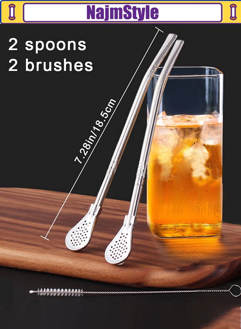 نجم ستايل ماصات مشروبات بفلتر من نبات يربا ماتي، مصنوعة من الفولاذ المقاوم للصدأ 18/8، آمنة غذائيًا - مجموعة من قطعتين مع فرشاتين للتنظيف - Image 4