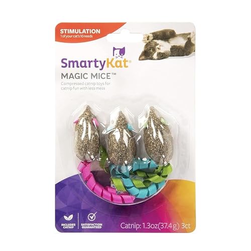 SmartyKat Magic Mice Compressed Catnip and Ribbon Cat Toys MessFree for Hunting Batting Fun for Cats Kittens Set of 3 - Image 1