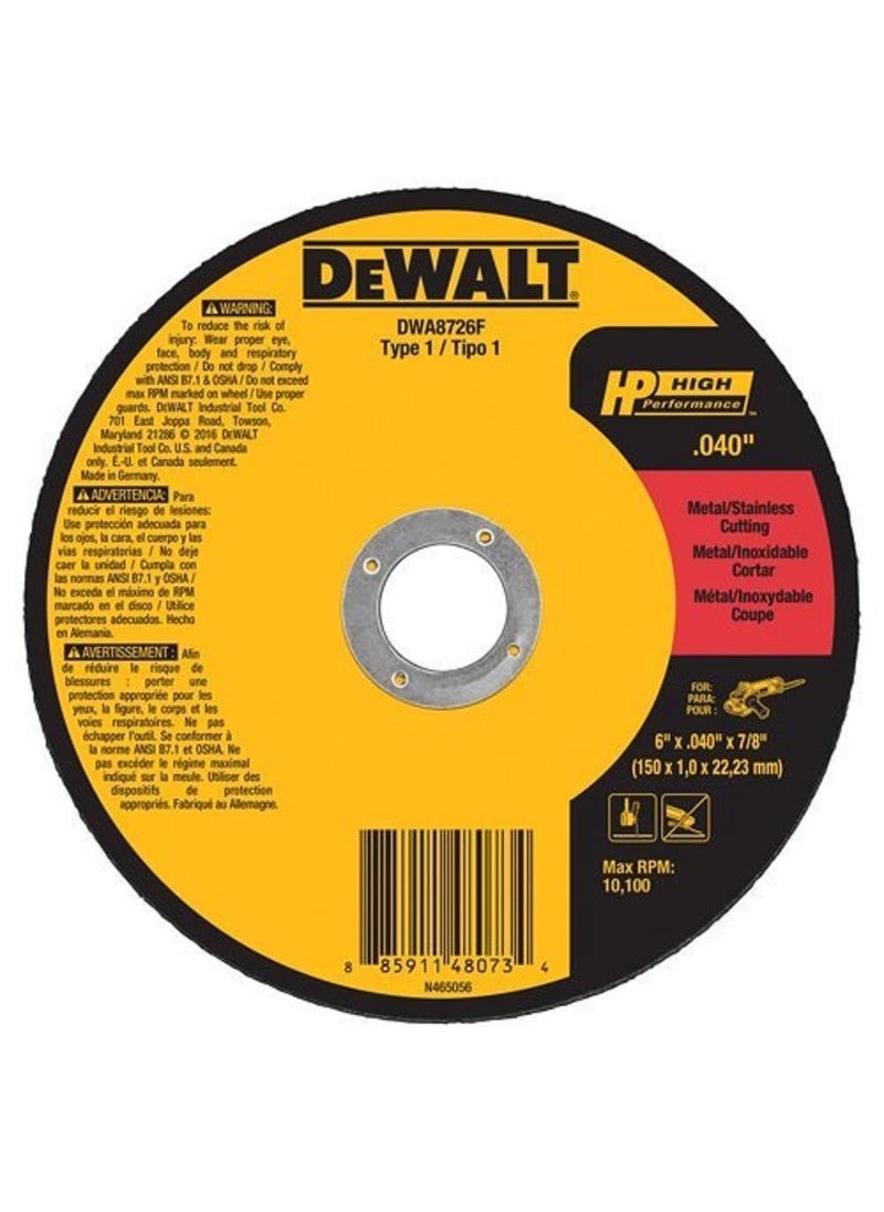 DEWALT DEWALT DWA8726F T1 HP Fast Cut-Off Wheel, 6" x 0.040" x 7/8" 
