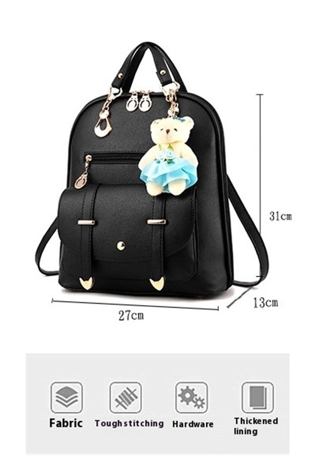 yongsheng Designer Backpack Black, Women's Backpack Leather Multi Way Girls School Cartoon Pendant, Black  - Image 5