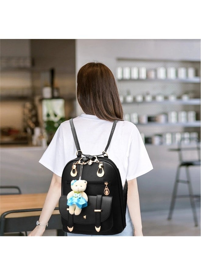 yongsheng Designer Backpack Black, Women's Backpack Leather Multi Way Girls School Cartoon Pendant, Black  - Image 2