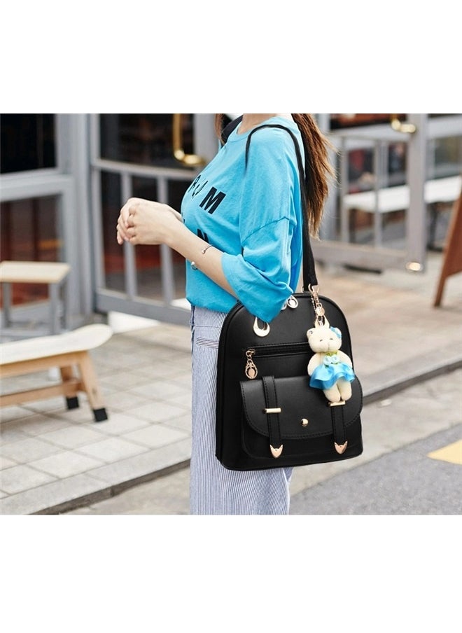 yongsheng Designer Backpack Black, Women's Backpack Leather Multi Way Girls School Cartoon Pendant, Black  - Image 3
