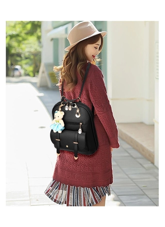 yongsheng Designer Backpack Black, Women's Backpack Leather Multi Way Girls School Cartoon Pendant, Black  - Image 4