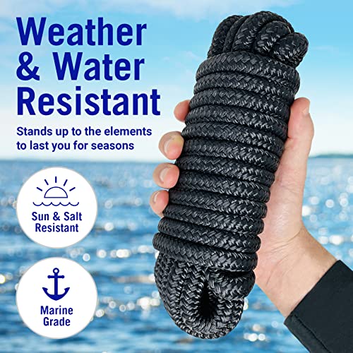 Better Boat Boat Dock Lines, 1/2 Inch Braided Nylon Rope, 25 ft Mooring Marine Docking Lines with Loop, Black, 2 Pack - Image 2