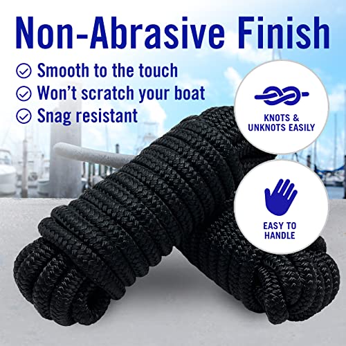 Better Boat Boat Dock Lines, 1/2 Inch Braided Nylon Rope, 25 ft Mooring Marine Docking Lines with Loop, Black, 2 Pack - Image 4
