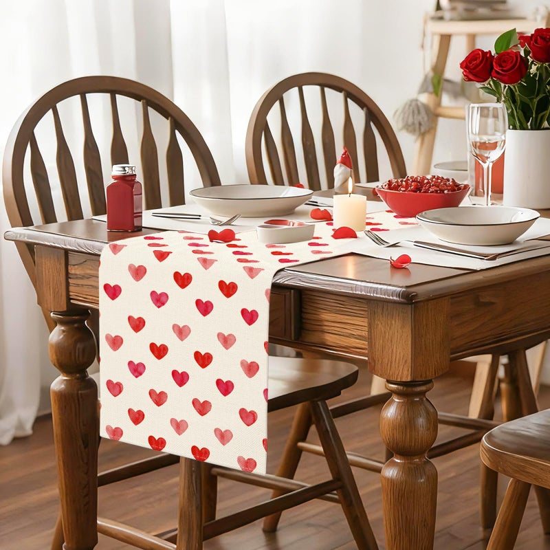 Artscope Love Hearts Valentines Day Table Runner, Wedding Anniversary Holiday Kitchen Dining Table Decoration for Valentine Home Decor 13x72 Inch - Image 3