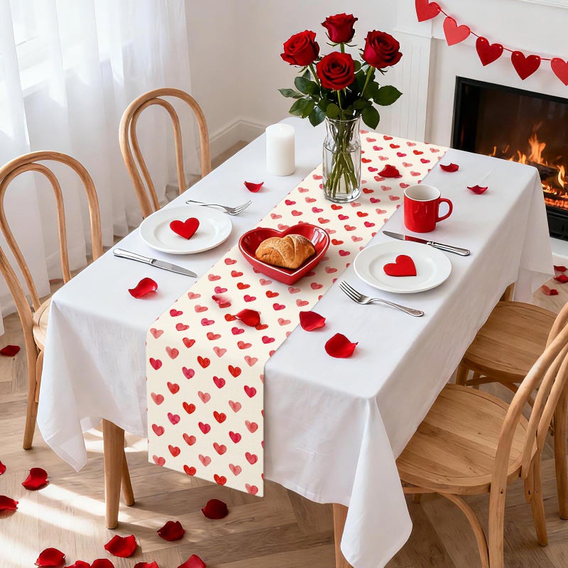 Artscope Love Hearts Valentines Day Table Runner, Wedding Anniversary Holiday Kitchen Dining Table Decoration for Valentine Home Decor 13x72 Inch - Image 4