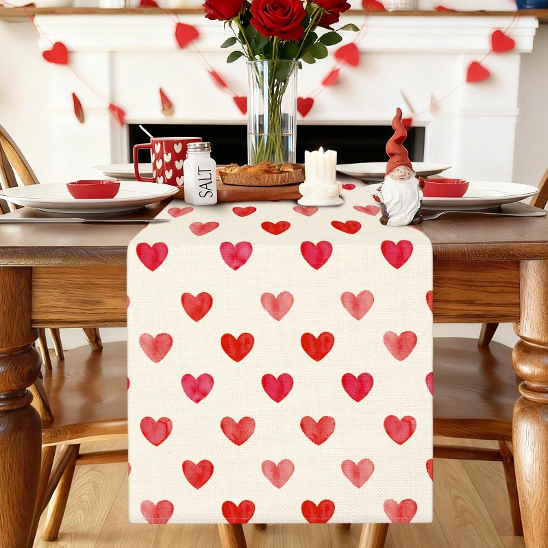 Artscope Love Hearts Valentines Day Table Runner, Wedding Anniversary Holiday Kitchen Dining Table Decoration for Valentine Home Decor 13x72 Inch - Image 2