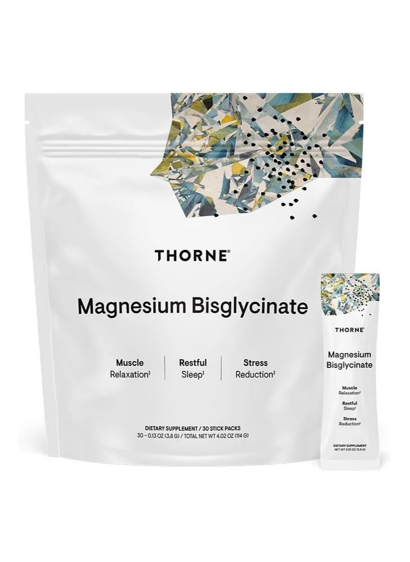 Thorne Magnesium Bisglycinate / Muscle Relaxation / Restful Sleep /Stress Reduction Dietary Supplement 30 Stick Packs 30 - 0,13 oz (3.8 G) / Total Net 4.02 Oz (114 G)  - Image 1