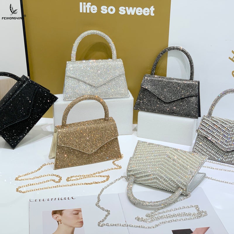New Arrival Full Rhinestone Diamond Kelly Bag Women'S Light Luxury High-End Niche Design Handheld Crossbody Small Square Bag - Image 2