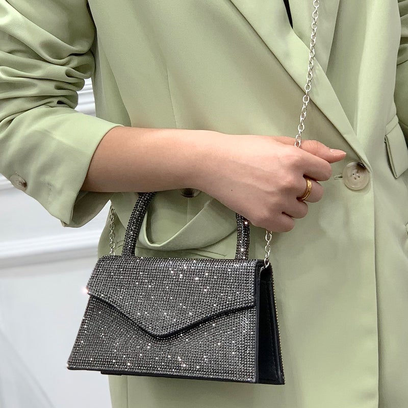 New Arrival Full Rhinestone Diamond Kelly Bag Women'S Light Luxury High-End Niche Design Handheld Crossbody Small Square Bag - Image 1