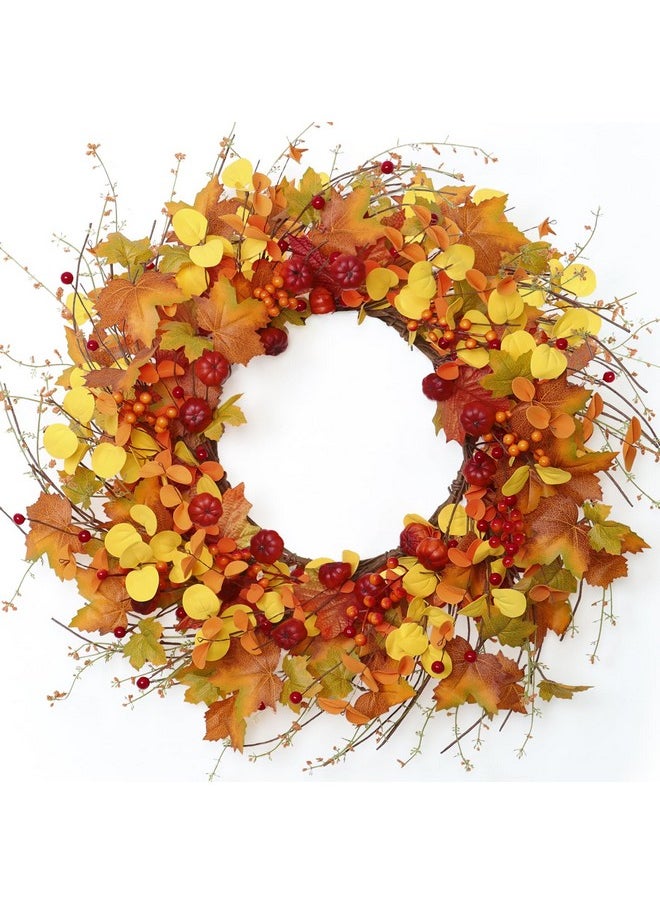 Dremisland Fall Wreath for Front Door 20inch Autumn Wreath with Pumpkins and Maple Leaf Orange Eucalyptus Fall Door Wreaths Harvest Wreath Wall Window Festival Thanksgiving Home Decor - pzsku/ZE9F1C2FA69E58EC7824DZ/45/_/1740982592/a5ba63cf-1c8a-42a1-89fe-5f16a8c77e88