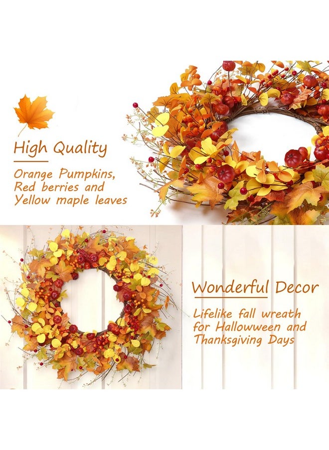 Dremisland Fall Wreath for Front Door 20inch Autumn Wreath with Pumpkins and Maple Leaf Orange Eucalyptus Fall Door Wreaths Harvest Wreath Wall Window Festival Thanksgiving Home Decor - pzsku/ZE9F1C2FA69E58EC7824DZ/45/_/1740982594/5ca4f039-7c83-4c6a-be33-83f5f1dce025