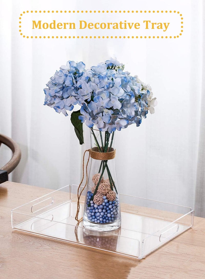 2 PCS Acrylic Serving Tray with Handles, Transparent Decorative Tray, Clear Acrylic Tray for Perfume, Fragrance, Makeup, Tea Set, Rectangular Serving Tray for Dresser, Living Room, Kitchen, Bathroom, Office - Image 4