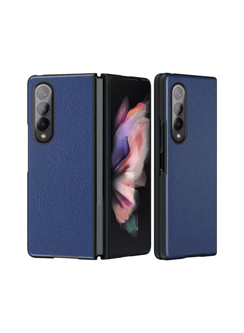 SYOSI Case for Samsung Galaxy Z Fold 3, Leather Wrapped PC Inner Shell Flip Cover, Anti-Scratch, Anti-Drop Cover Compatible with Samsung Galaxy Z Fold 3 Blue - Image 1