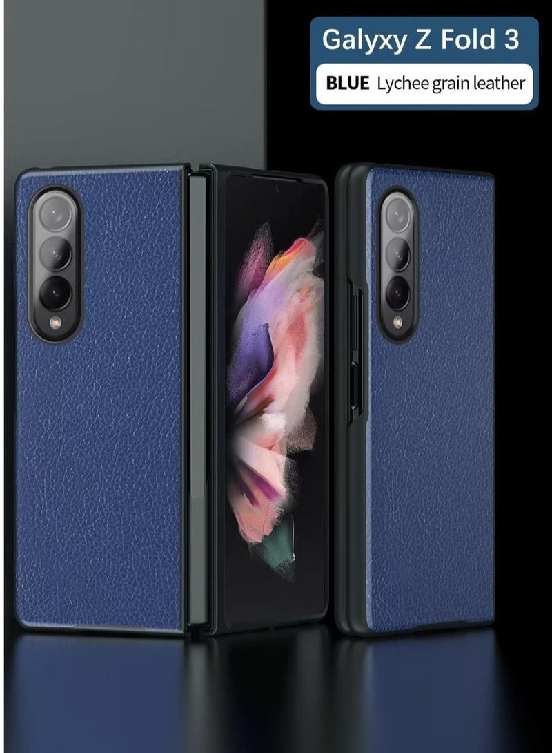 SYOSI Case for Samsung Galaxy Z Fold 3, Leather Wrapped PC Inner Shell Flip Cover, Anti-Scratch, Anti-Drop Cover Compatible with Samsung Galaxy Z Fold 3 Blue - Image 2