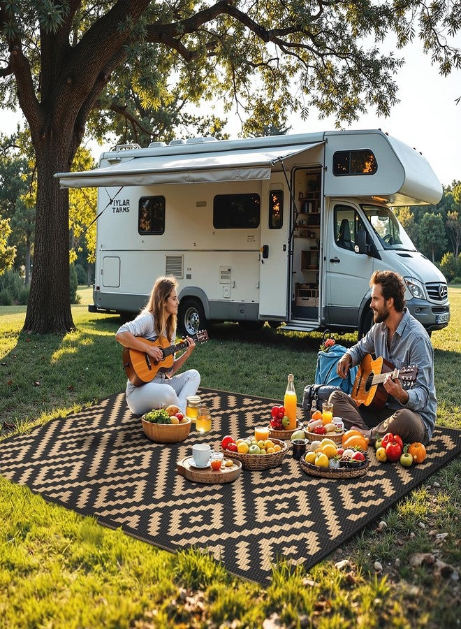 sarben Waterproof Outdoor Rug 5x8 ft, Patio Rug Mat, Reversible Plastic Straw Rug, Indoor/Outdoor Area Rugs Carpet for RV, Camping, Deck, Porch, Picnic, Backyard, Balcony, All Weather, Black & Brown - Image 3