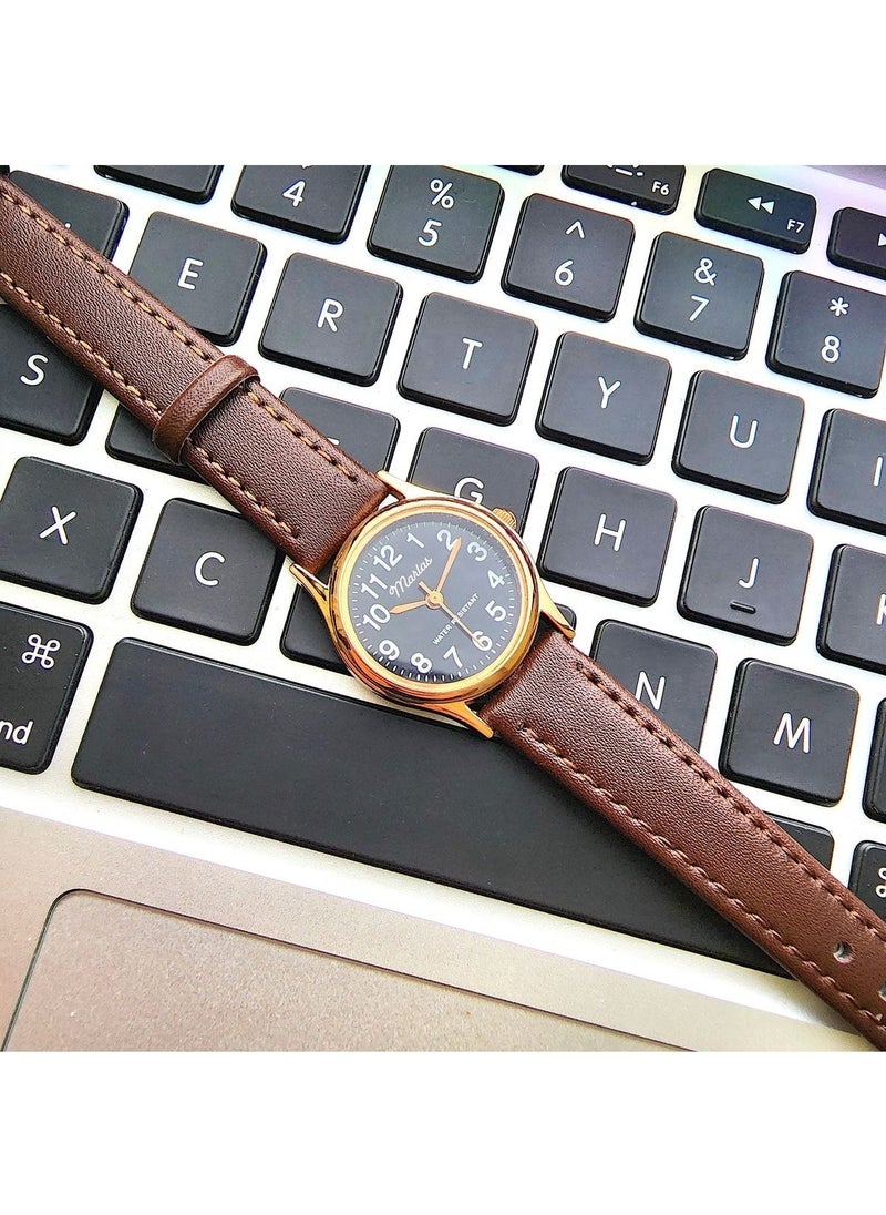 Tekno Trust Retro Strap Women's Wristwatch, Vintage Design, Classic Design, Rose Gold, Dark Brown Strap  - Image 1