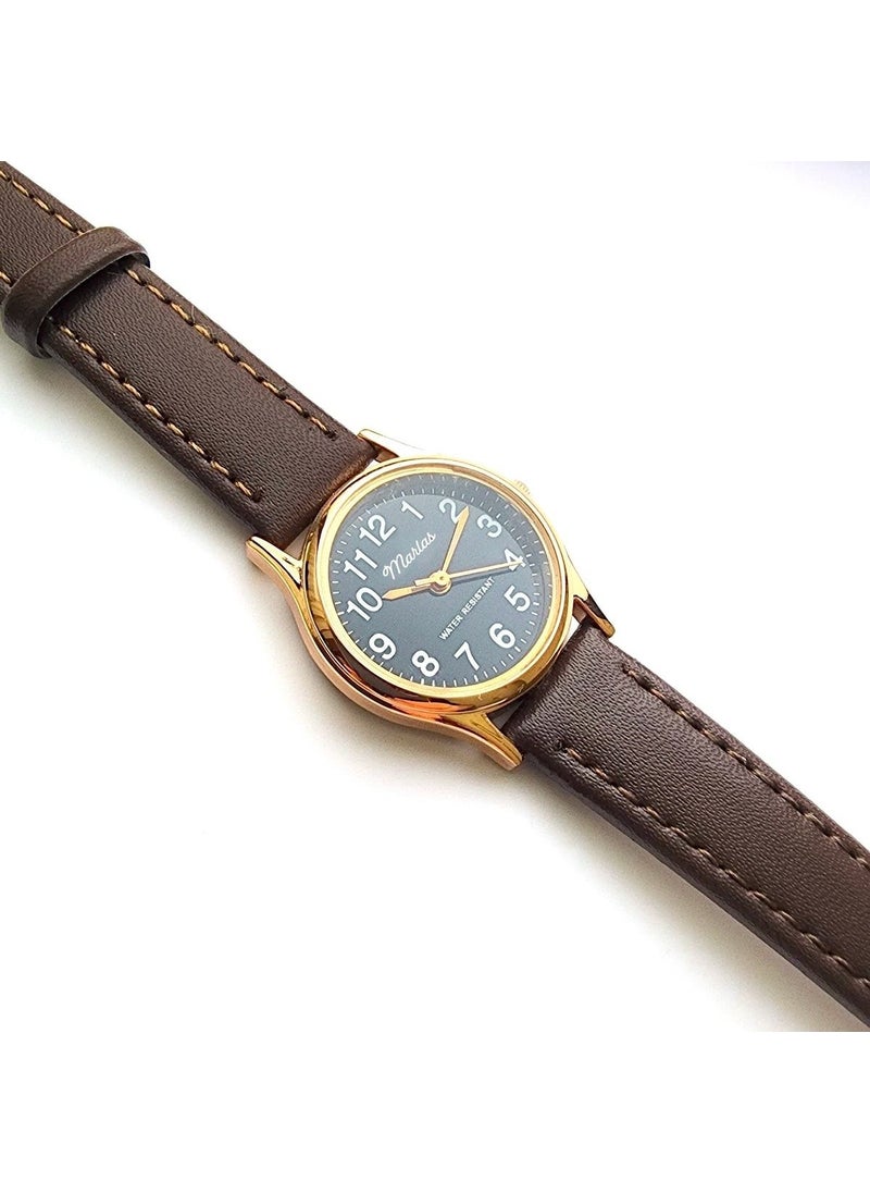 Tekno Trust Retro Strap Women's Wristwatch, Vintage Design, Classic Design, Rose Gold, Dark Brown Strap  - Image 4
