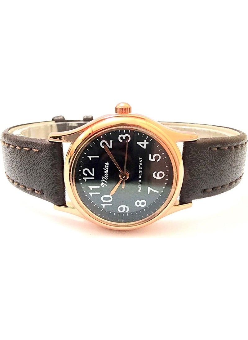 Tekno Trust Retro Strap Women's Wristwatch, Vintage Design, Classic Design, Rose Gold, Dark Brown Strap  - Image 2