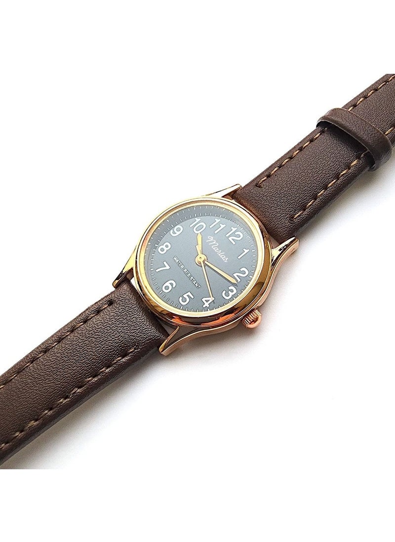 Tekno Trust Retro Strap Women's Wristwatch, Vintage Design, Classic Design, Rose Gold, Dark Brown Strap  - Image 3